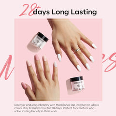 Modelones dip powder kit white color swatch for clean nails