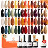 Modelones fall gel nail polish set colors closeup highlights a vibrant seasonal palette for chic nails.