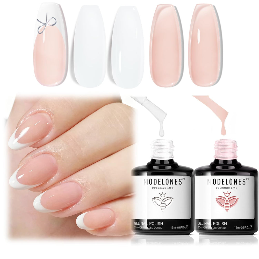 Modelones milk-white French-tip gel polish bottle for at-home manicure.