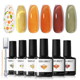 Modelones gel nail-polish set closeup highlighting six fall colors for versatile nails.