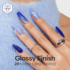 Modelones light blue gel polish swatch for fresh daytime nails.