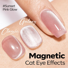 Modelones magnetic top coat closeup highlights cat eye shimmer and reflective effect.