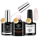 Modelones nail dehydrator bottle closeup — enhances adhesion for longer wear.