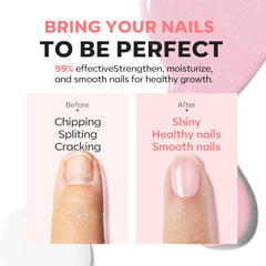 Modelones nail strengthener on natural nails showing ridge reduction and even tint