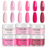 Modelones Pink Acrylic Powder 6 Colors swatch showcases versatile seasonal hues for manicure variety