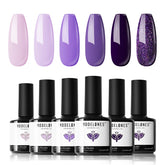 Modelones purple gel nail polish set in front box, gift-ready for at-home manicures.