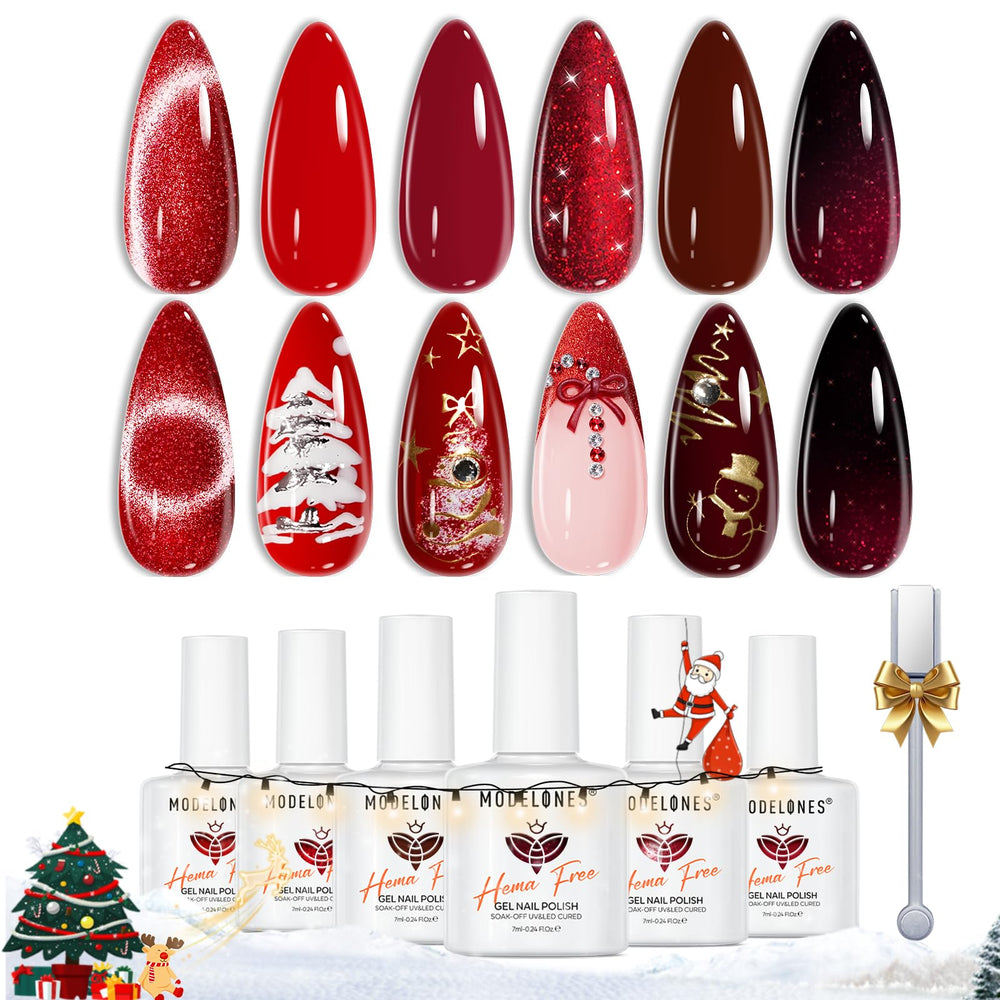 Modelones red gel nail polish set bottle close-up for a glossy manicure
