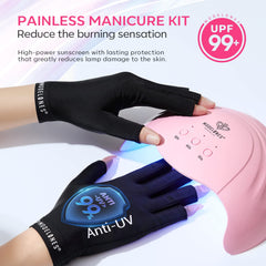 Modelones UPF99+ gloves protect hands during nail drying.