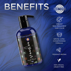 MOEHAIR Serenity Blue hair-application shows smooth, even color deposit on strands.