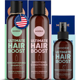 Moerie mineral shampoo bottle highlights nourishing formula for thicker, healthier-looking hair.