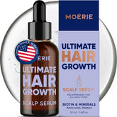 Moerie ultimate hair growth serum bottle supports healthier-looking roots.
