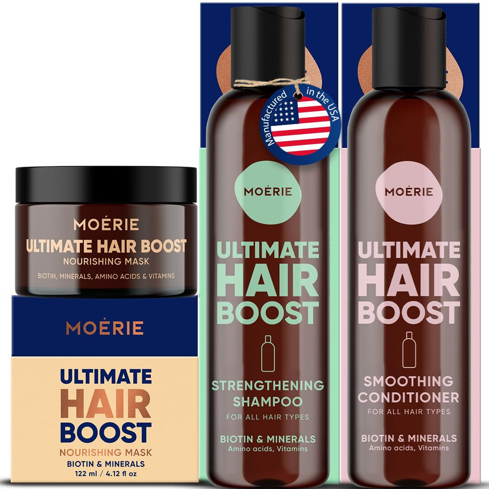 Moerie Ultimate Mineral Shampoo bottle highlighting fulvic minerals for healthier, fuller-looking hair