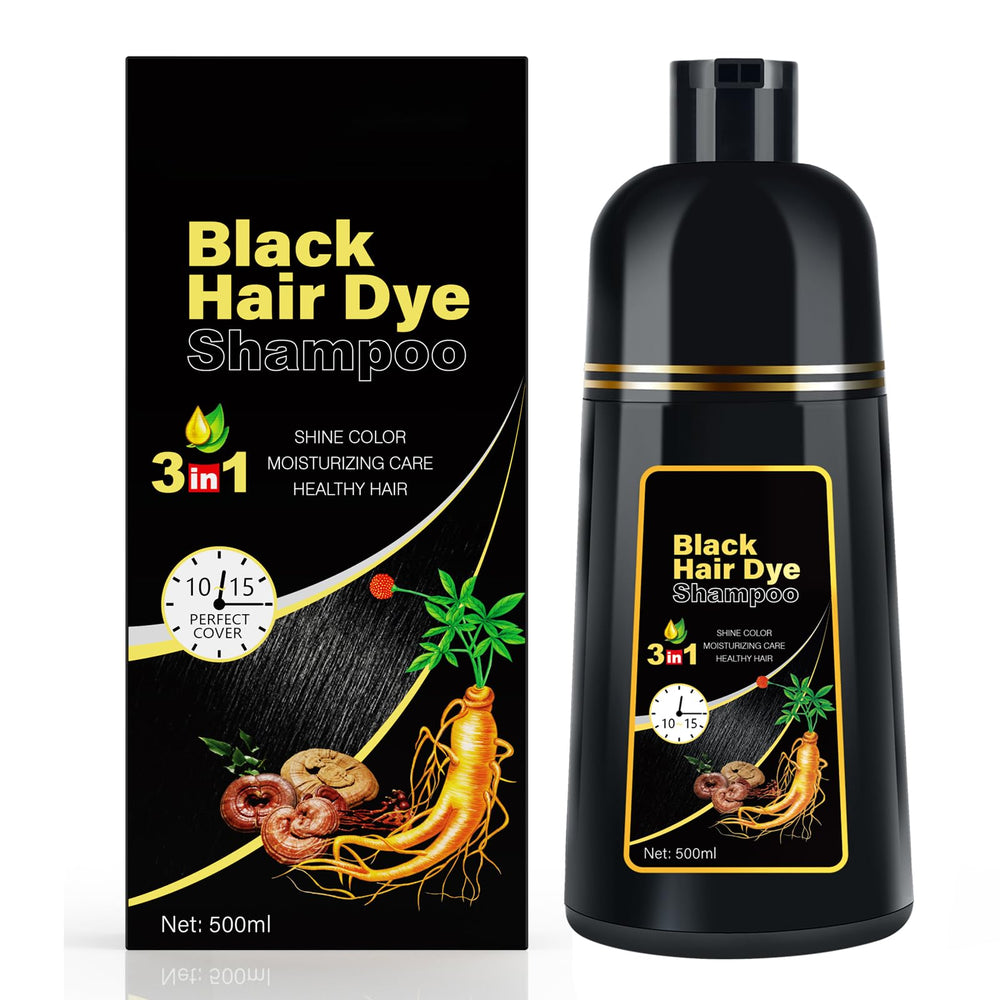 MOISTAR black hair dye shampoo bottle application for fast gray coverage.