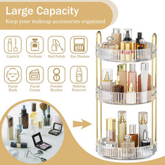 MOKANI 360 rotating organizer triple-tier configuration holds lipsticks and brushes.