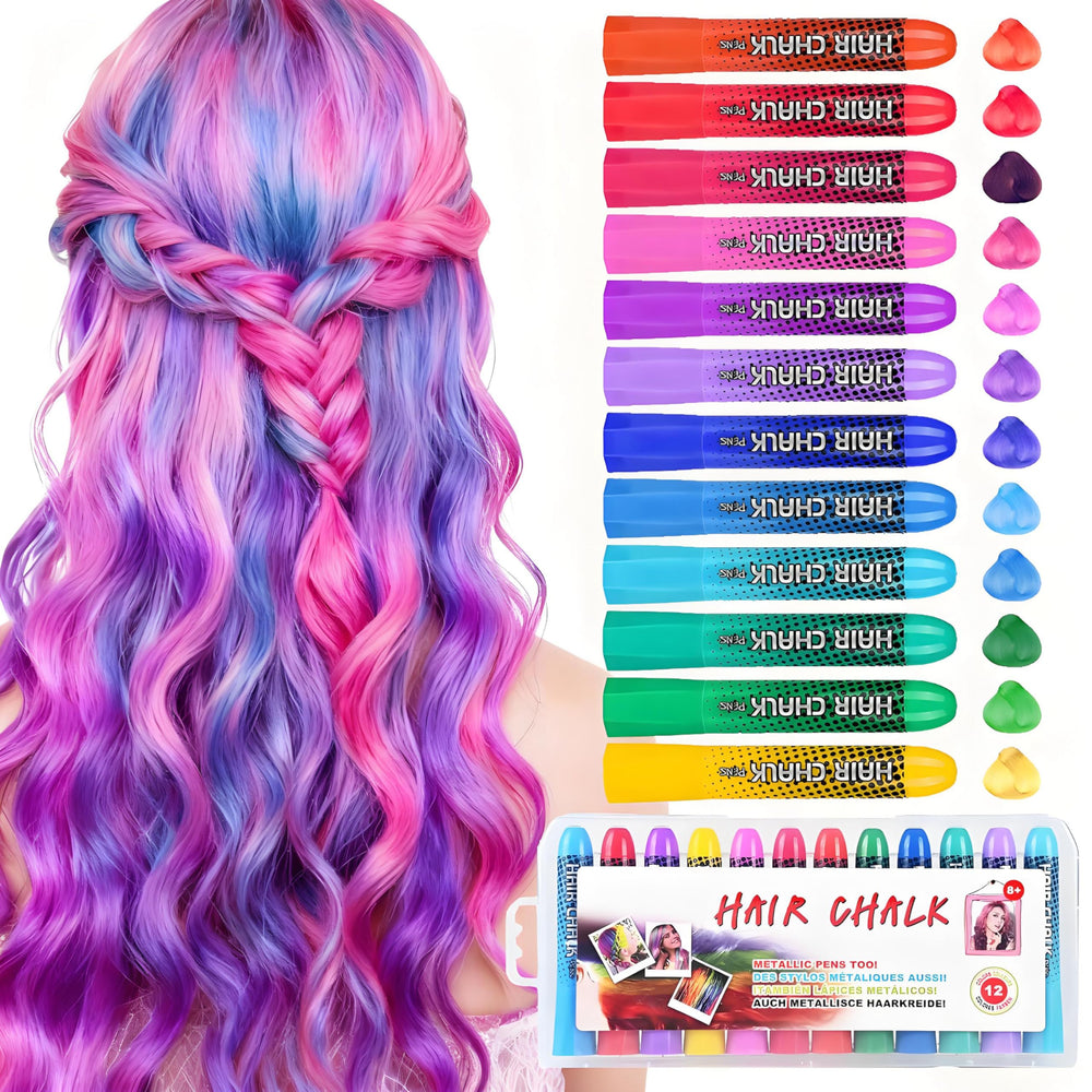 Mokasakiso hair chalk 12-colors palette for kids' vibrant styling ideas.