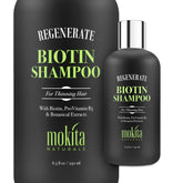 Mokita Naturals hair volumizing shampoo bottle promotes fullness and shine.