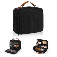 MOKURA Quilted Makeup Bag front view highlighting spacious storage and jewelry organizer for travel.