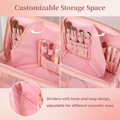 MOKURA Standing makeup bag with foldable panel doubles as a phone or mirror stand.