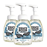 Molly's Suds unscented foaming hand soap front view with three-pack for gentle cleansing