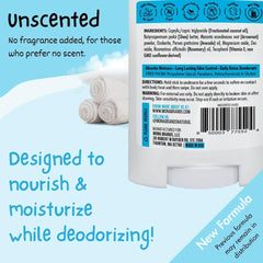 MONA Unscented deodorant packaging emphasizes safe, kid-friendly formula for sensitive skin.