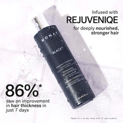 MONAT Black Shampoo foamy lather suggests a refreshing rosemary scent ritual.