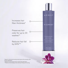 MONAT IR Clinical Thickening Shampoo ingredients close-up features rosemary and pea extract.