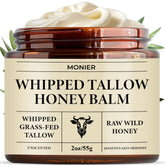 MONIER whipped tallow balm jar closeup, silky texture for easy face hydration