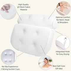 Monsuri bath pillow with suction cups securing stable, slip-free bathing.