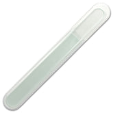 Mont Bleu glass nail file close-up showcasing durable Czech tempered glass for precise shaping.