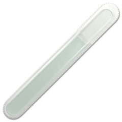 Mont Bleu glass nail file close-up showcasing durable Czech tempered glass for precise shaping.