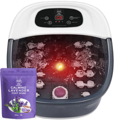 MoodRelish foot spa tub showing heating control for a steady warm foot soak