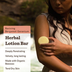 Moon Valley Organics Moon Melt Bar Dry Skin Application illustrates warming, nourishing touch.
