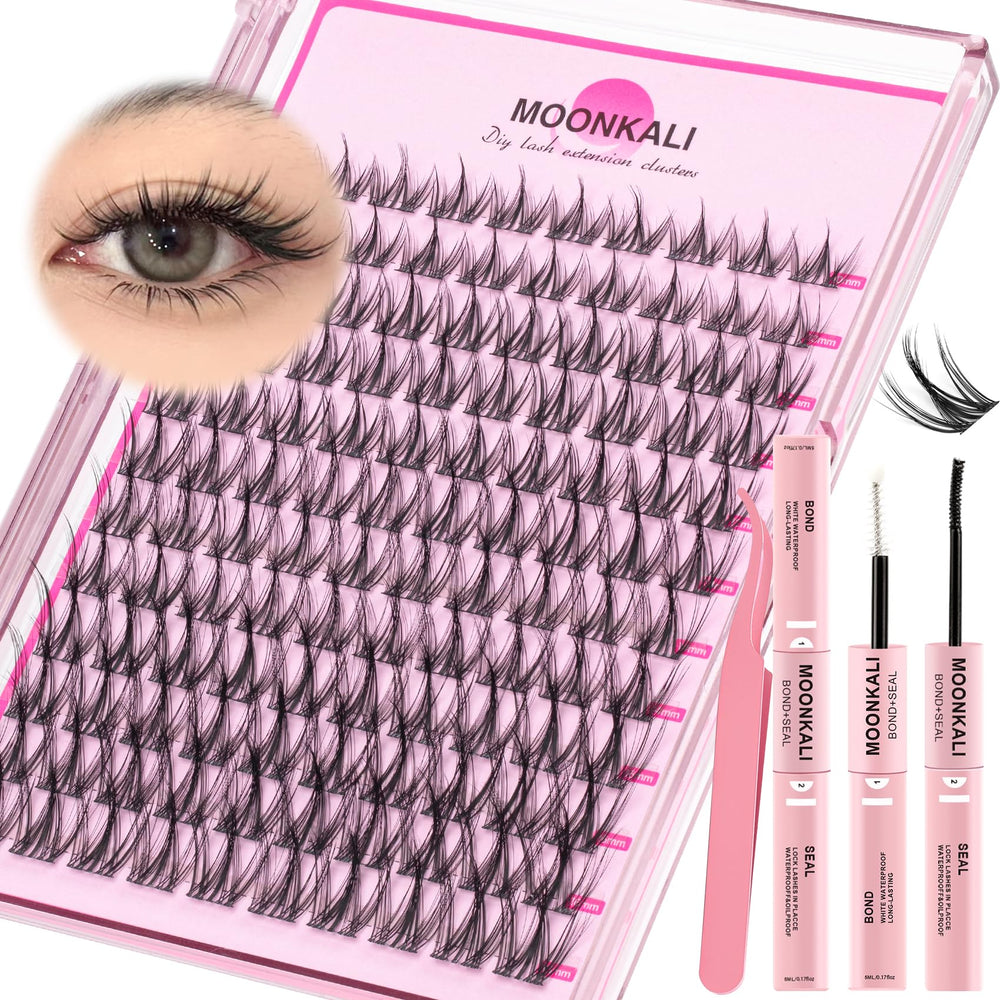 MOONKALI wispy lash clusters kit 10-16mm closeup for natural volume boost.
