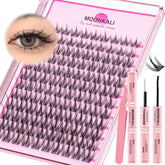 MOONKALI wispy lash clusters kit 10-16mm closeup for natural volume boost.