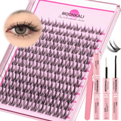 MOONKALI wispy lash clusters kit 10-16mm closeup for natural volume boost.