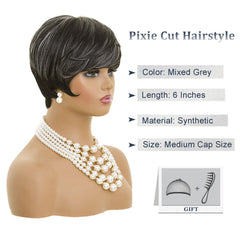 MOONSHOW grey wig back view showing classic silhouette and fit.