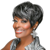 MOONSHOW short grey wig side-part front view for versatile styling.