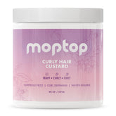 MopTop Curly Hair Gel Custard bottle-front highlights lightweight moisture for soft, defined curls