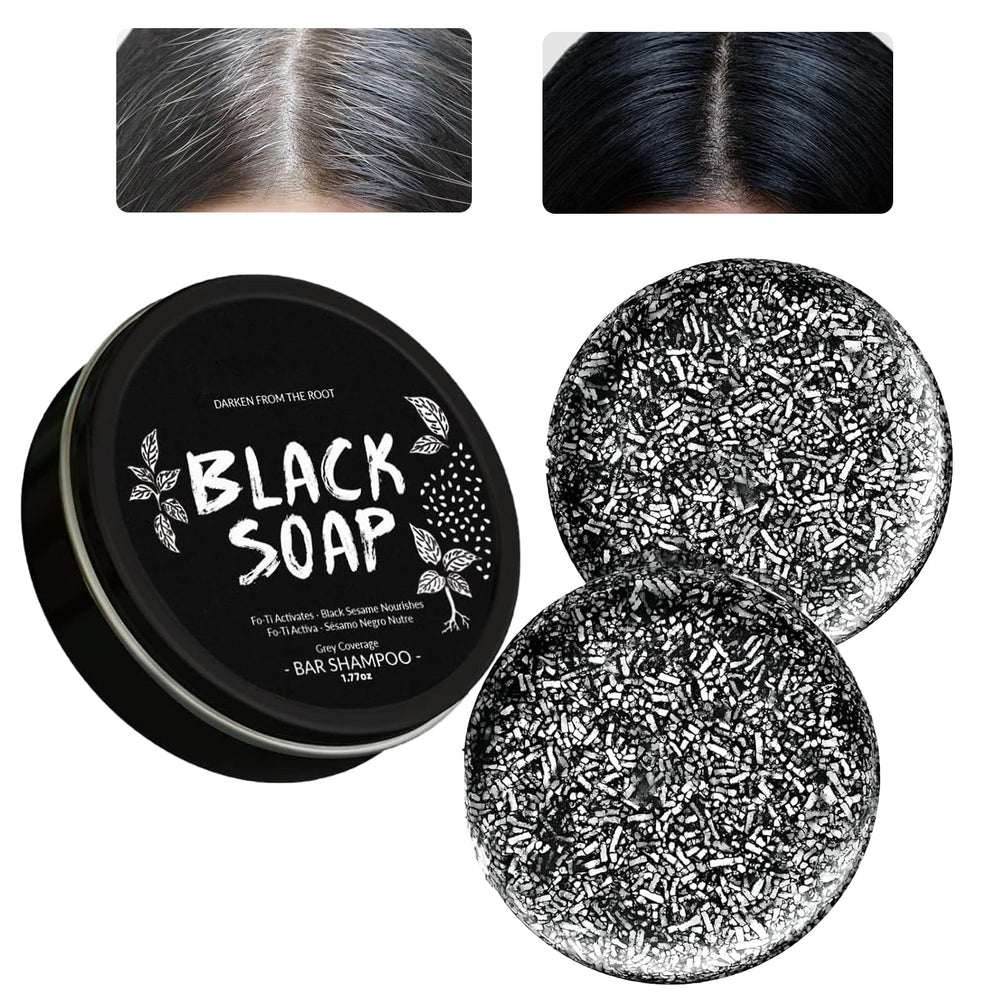MoraZoge gray hair reverse bar soap closeup showing nourishing hair formula.