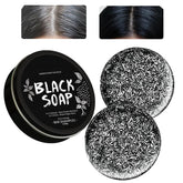 MoraZoge gray hair reverse bar soap closeup showing nourishing hair formula.