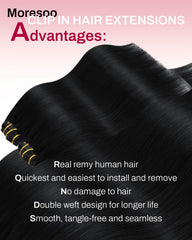Moresoo Remy hair clip-ins close-up shows smooth texture.