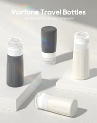 Morfone wide-mouth leakproof travel bottles emphasize easy filling and full-content emptying.