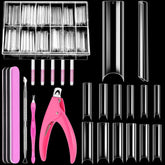 MORGLES clear tapered square nail tips packaging shows a complete DIY kit for salon-at-home use