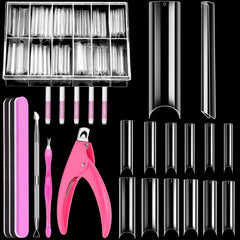 MORGLES clear tapered square nail tips packaging shows a complete DIY kit for salon-at-home use
