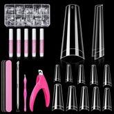 MORGLES half-cover coffin nail tips set featuring clear tips for natural-looking enhancement.
