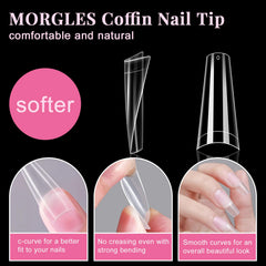 MORGLES nail-glue-and-tools kit shown with tips and glue for quick at-home repairs.