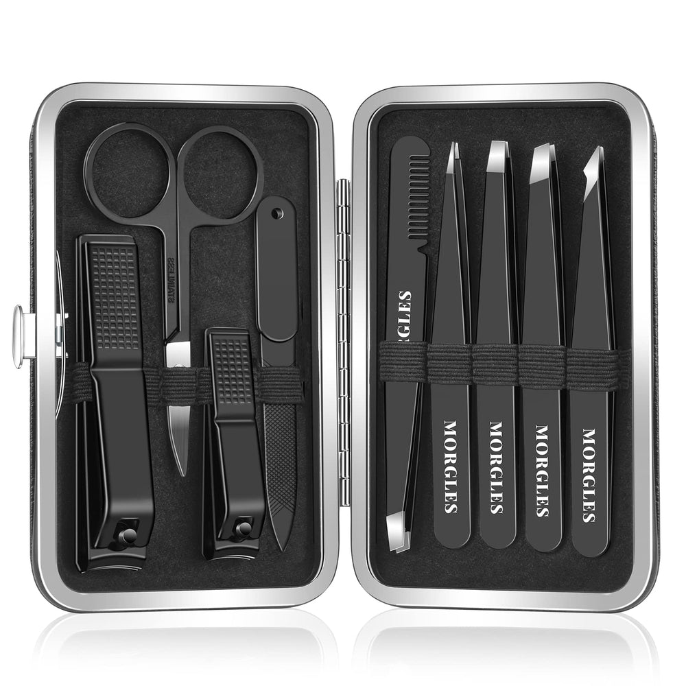 MORGLES tweezers set leather travel case keeps tools organized for on-the-go grooming.