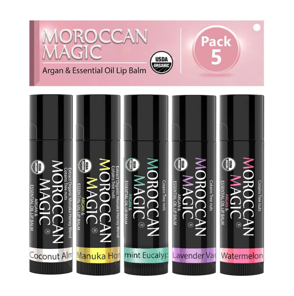 Moroccan Magic lip balm set display for gifting and daily lip care