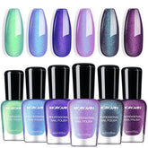 Morovan Chameleon Set colors shimmer in green, blue, pink for versatile nail art.