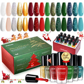 Morovan Christmas nail-polish set color palette with 15 festive shades for stylish holiday nails.